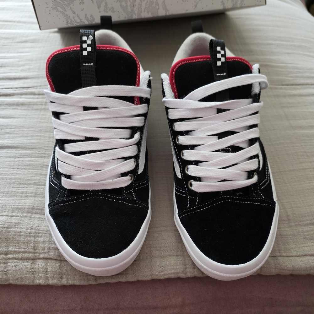 Vans Black and White Sneakers with Red Interior